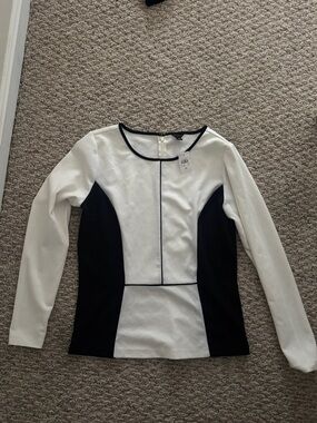 Ann Taylor Black & White Panel Long-Sleeve Top